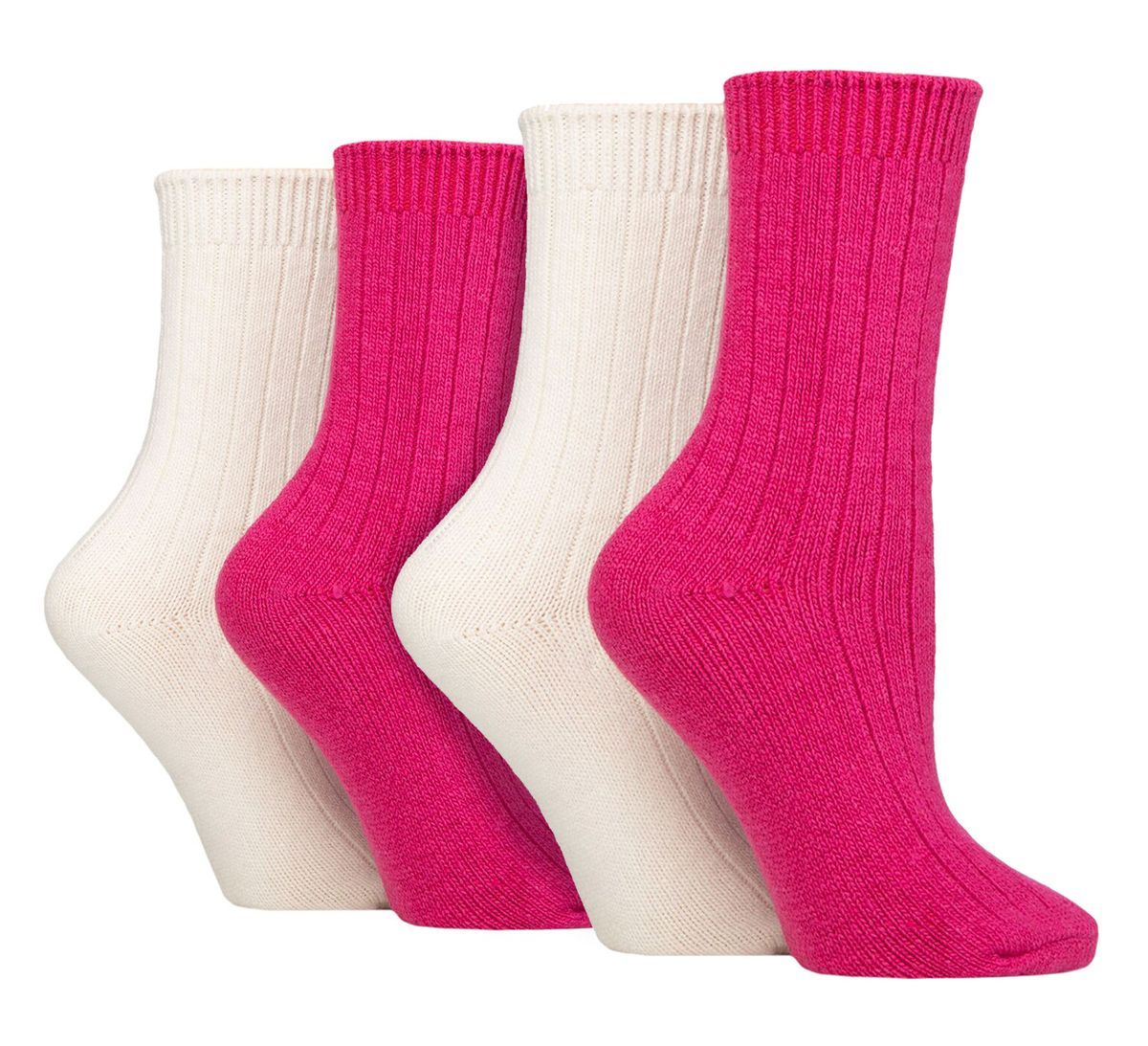 4er-Pack Damen Kaschmir-Stiefelsocken | Wildfeet | Gerippte Crew-Woll-Bettsocken - Wein/Creme