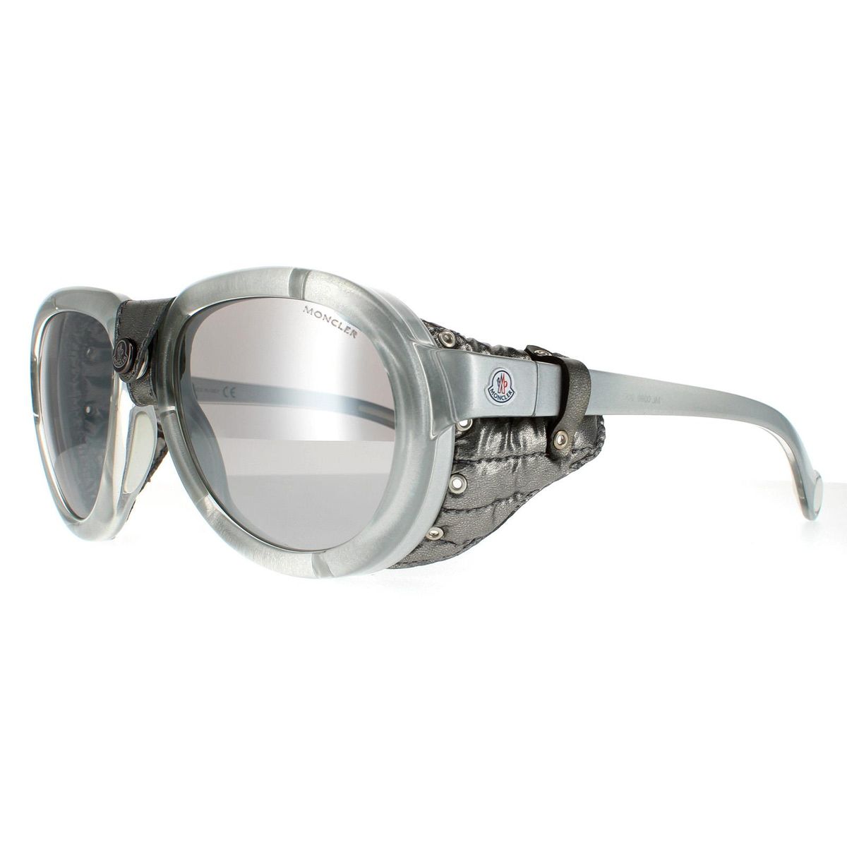 Ovale Schild-Sonnenbrille mit Lederakzenten
