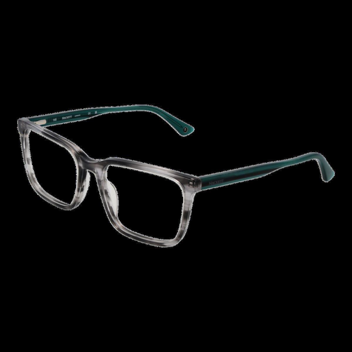 Rechteckige Vollrandbrille mit grünen Bügeln