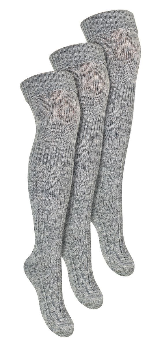 3 Paar Overknee-Wollsocken für Damen | Steven | Damen Extra lange Wollsocken Grau