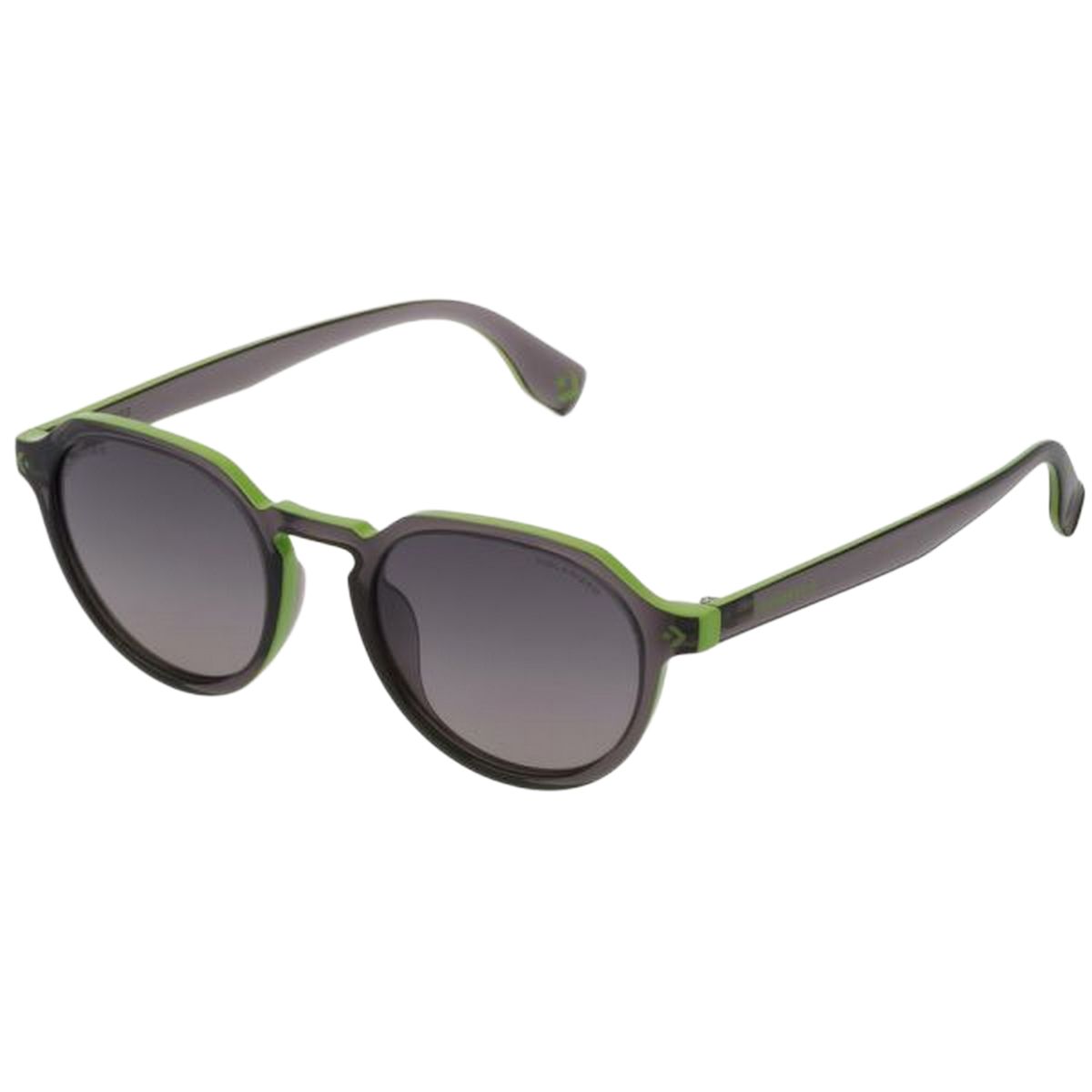 Sonnenbrille mit runden Gläsern und grünem Akzent