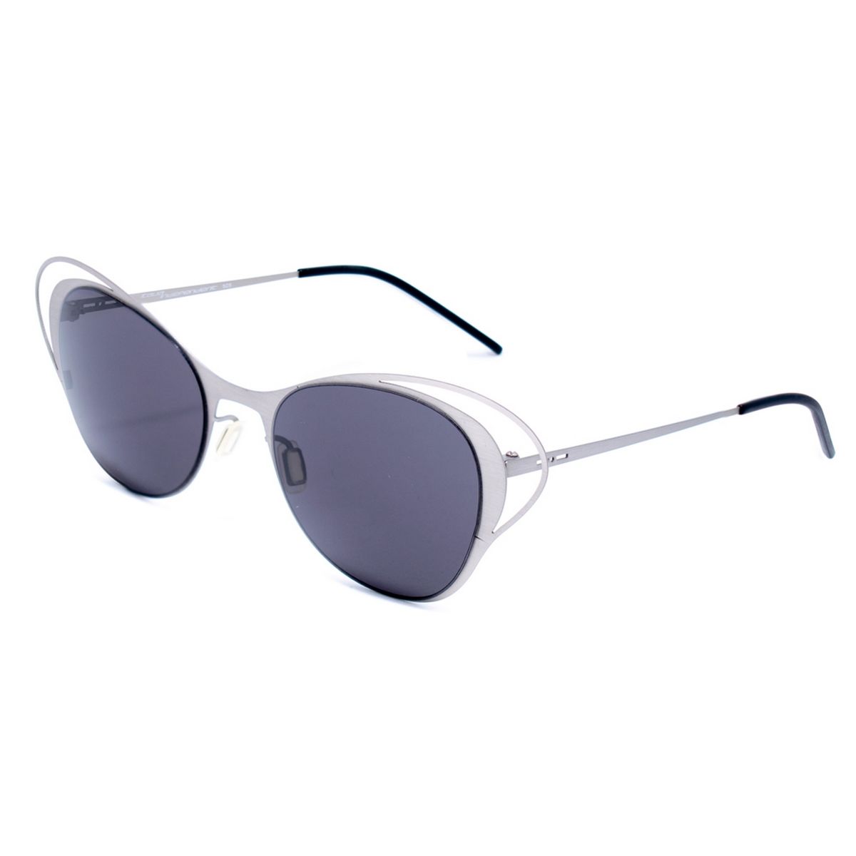 Moderne Cat-Eye-Sonnenbrille mit silbernem Rahmen
