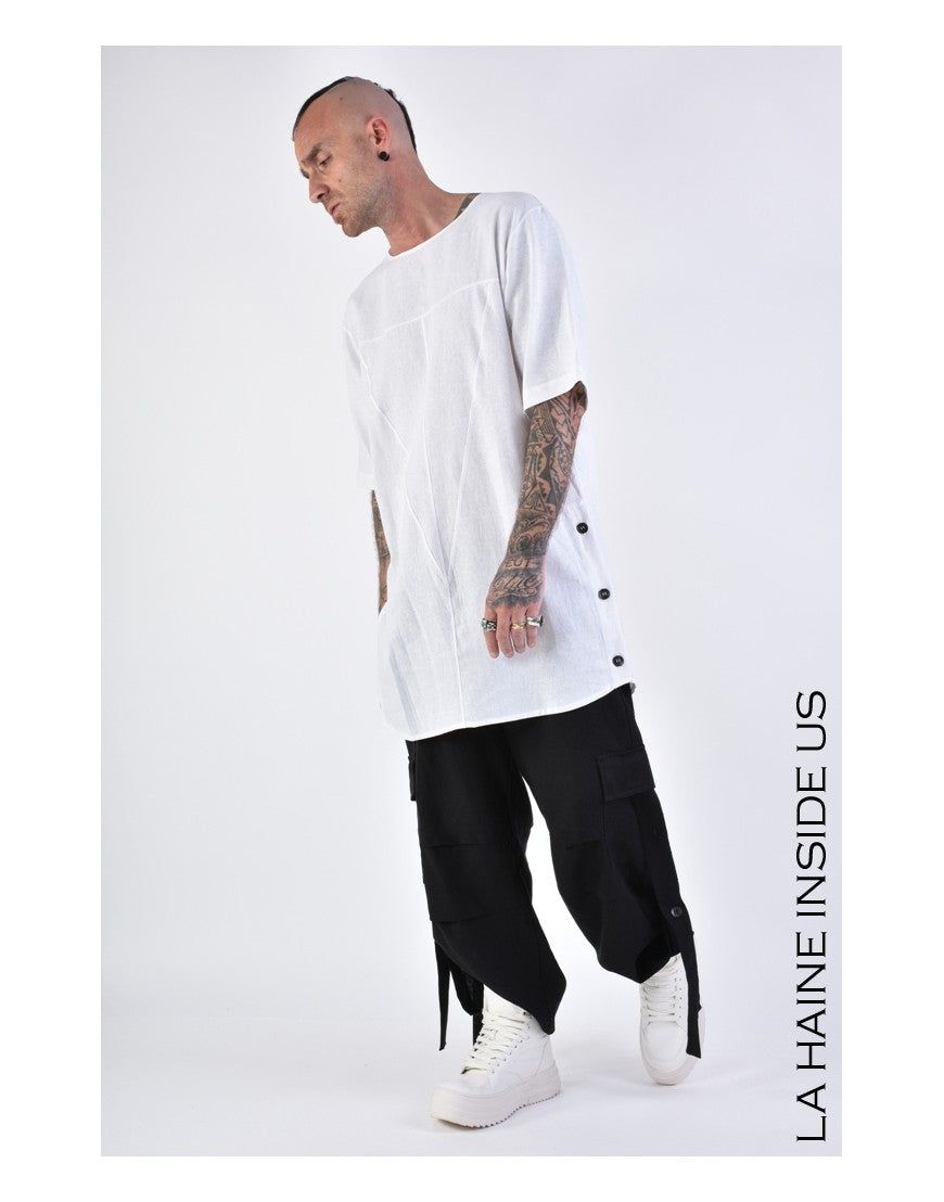 Oversized Longline-T-Shirt mit Knöpfen