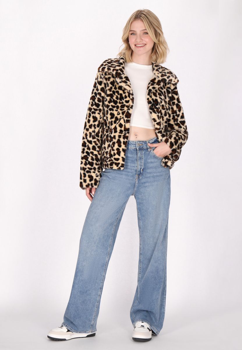 Faux-Fur-Jacke mit Leopardenmuster