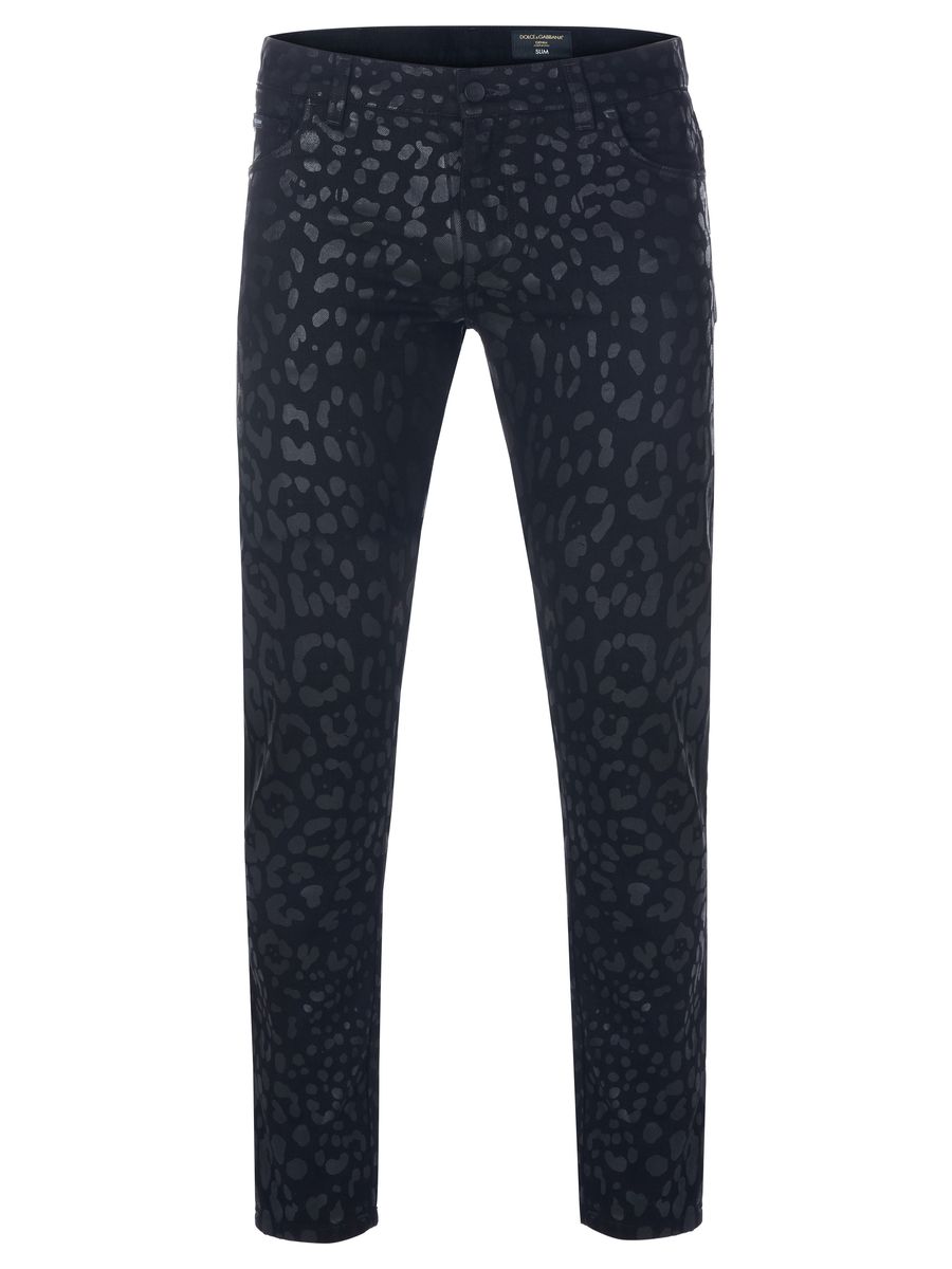 Dunkle Slim-Fit Jeans mit Leopardenmuster