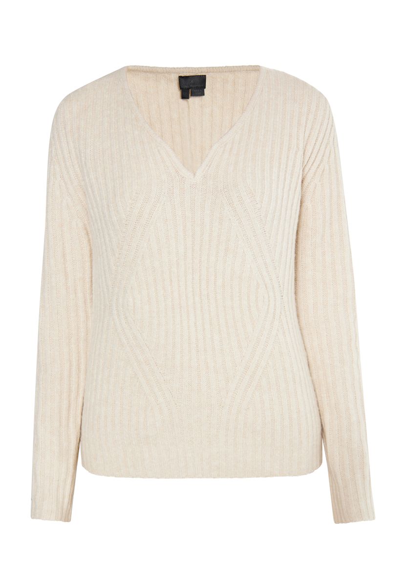 Damen V-Ausschnitt Rippstrickpullover