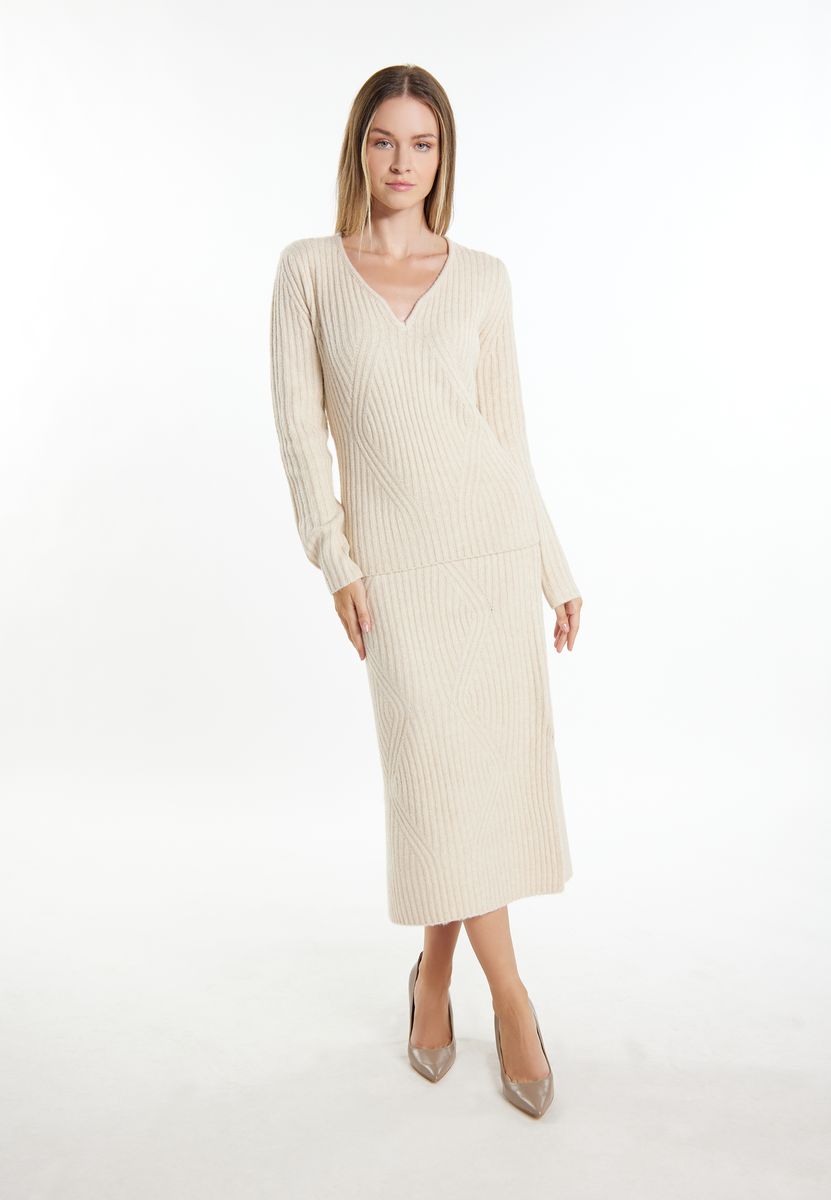 Rippstrickpullover mit V-Ausschnitt und Strukturmuster