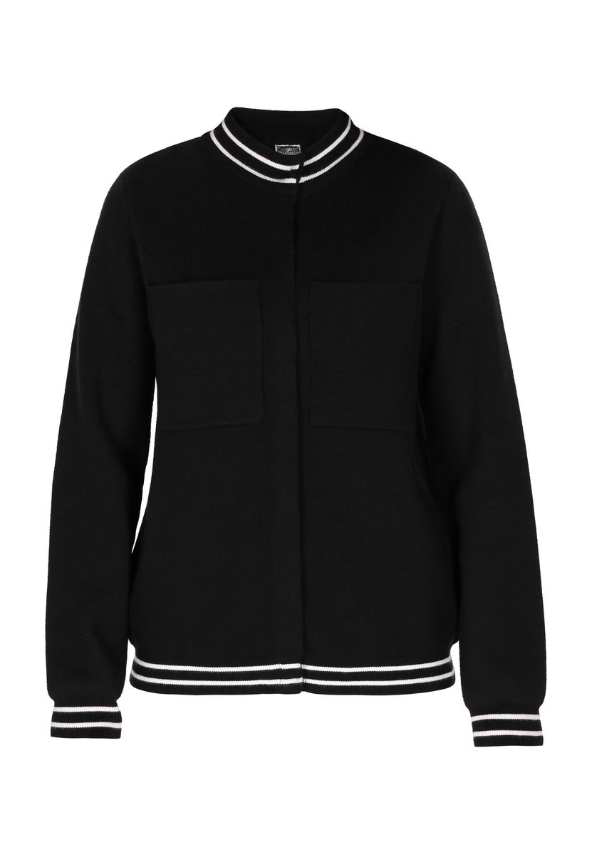 Schwarze Collegejacke mit weißen Streifen