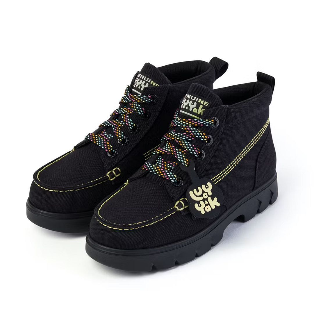 Schwarze Canvas Stiefeletten mit Schnürsenkeln
