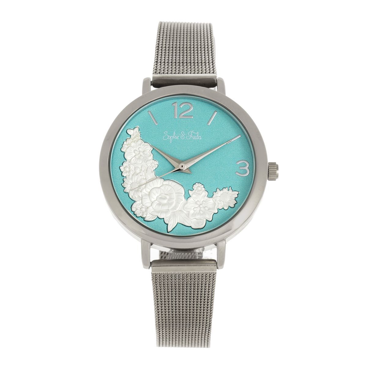 Elegante Mesh-Uhr mit Blumenmuster