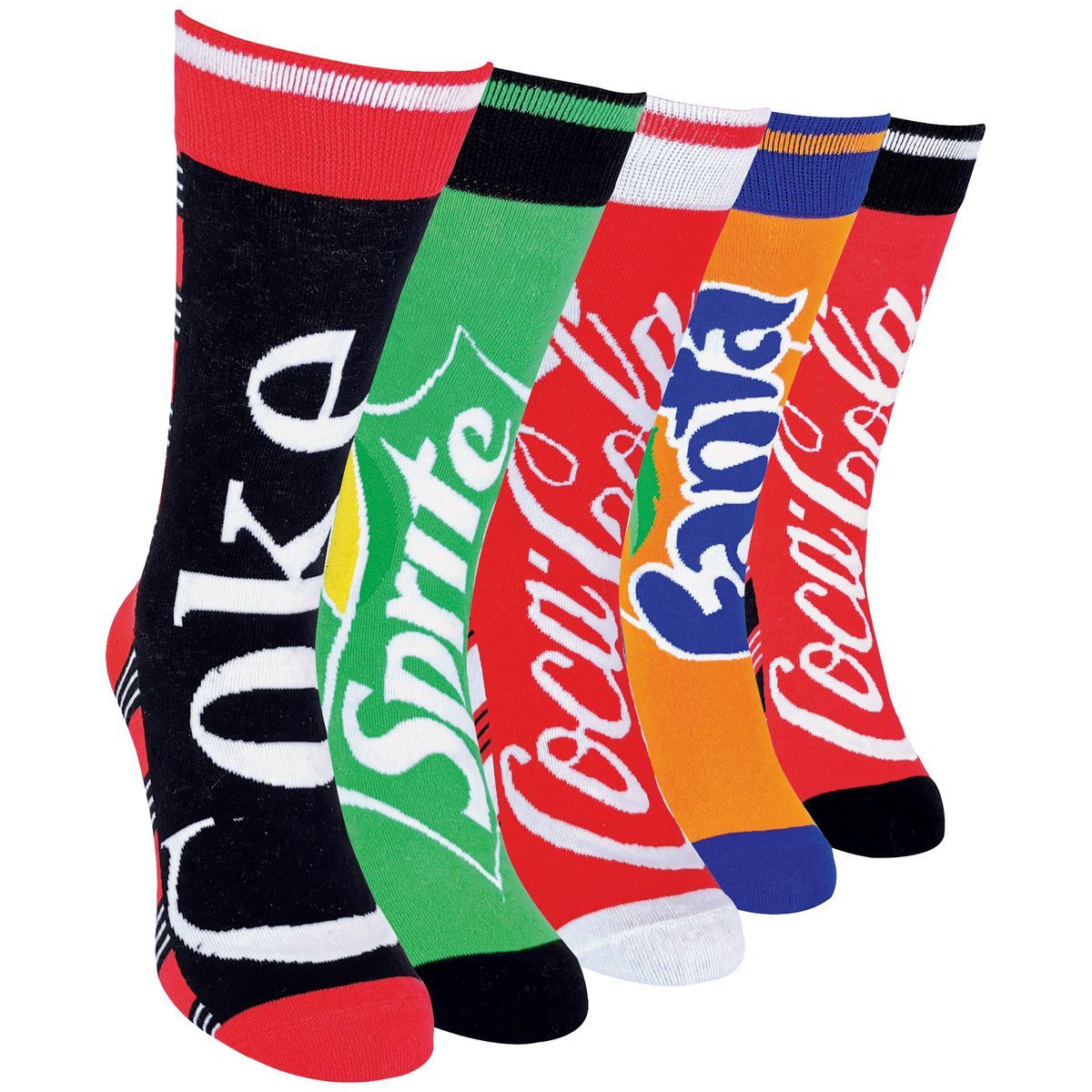 Coca Cola - 5 Pack Unisex bunt gestreift Spaß Neuheit Markenlogo Baumwolle Socken für Männer und Frauen - CM549