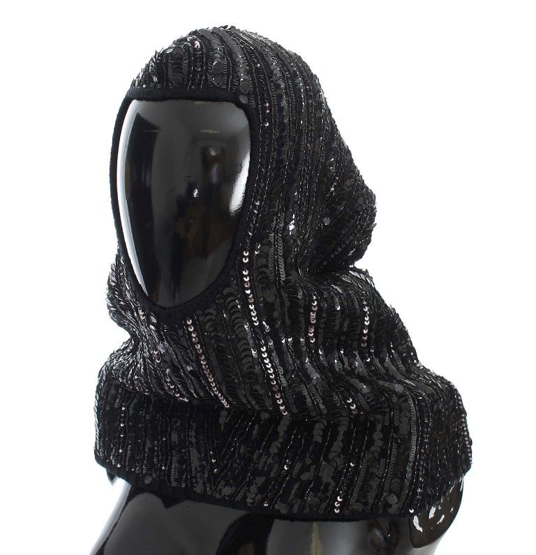 Dolce & Gabbana Women's Black Knitted Sequin Hood Scarf Hat Hat (écharpe à sequins)