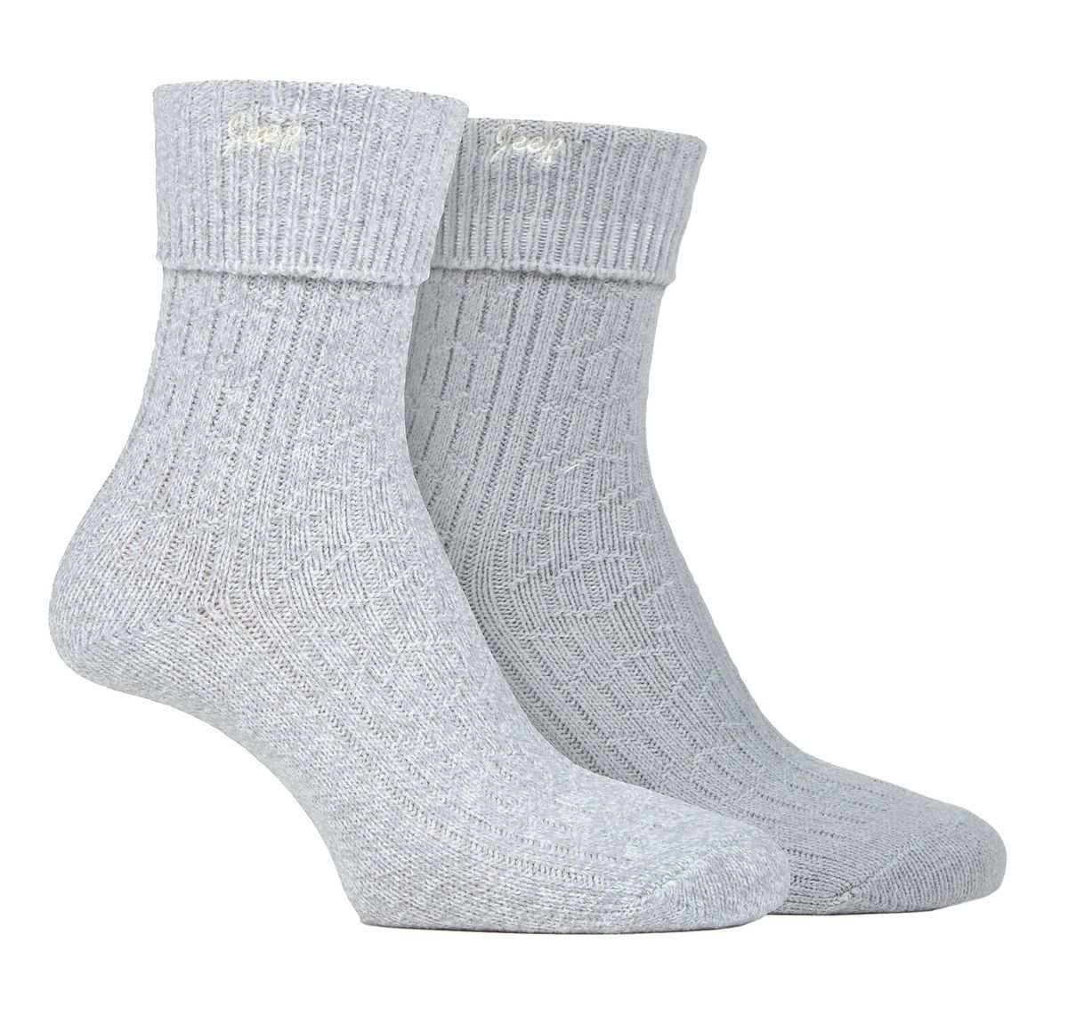Damen Turn Cuff Socken | Jeep | Walking Boot Socken Frauen, Komfortable Performance Polyester Socken - Schiefer / Weiß