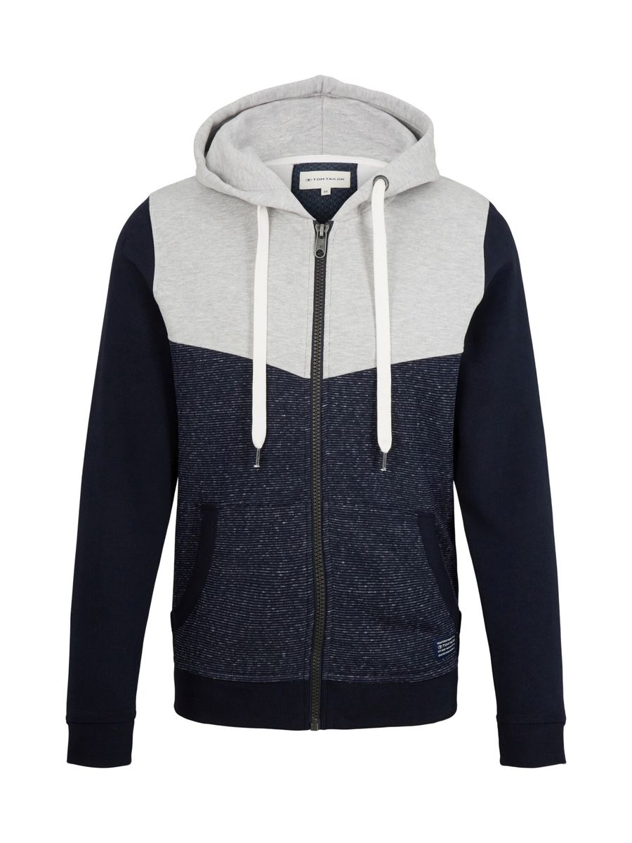 Zweifarbiger Kapuzenpullover mit Reißverschluss