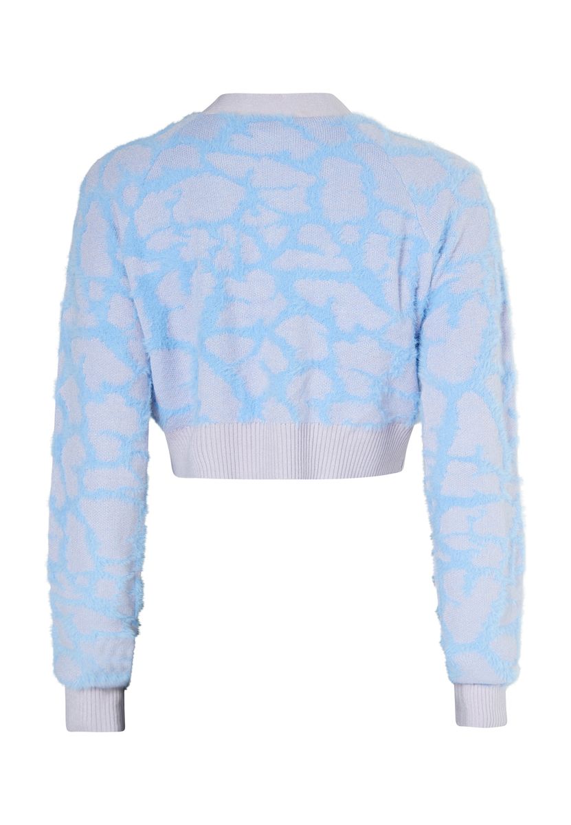 Kurzer flauschiger Cardigan mit Giraffenmuster