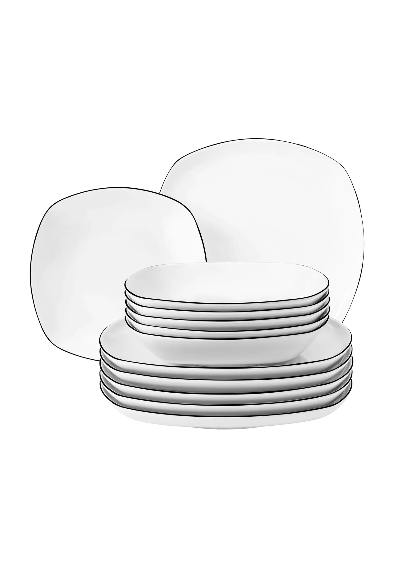 Seltmann Weiden Tafel-Set "Lido", Porzellan, 12-teilig, weiß|schwarz