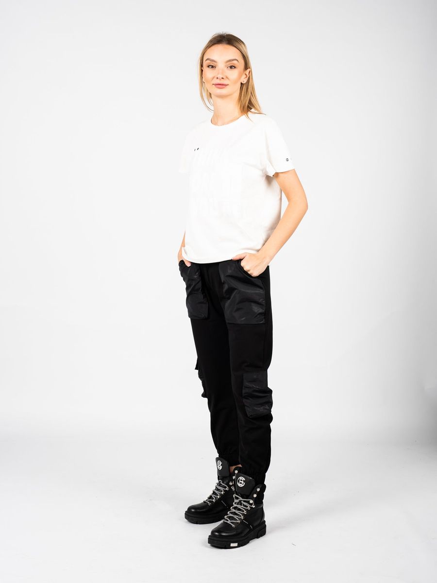 High-Waist Cargo-Jogginghose aus Materialmix