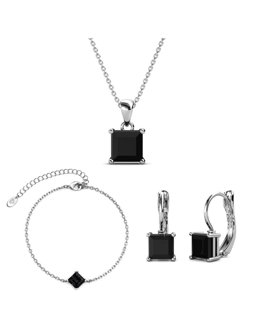 Quadratisches Kristall Schmuckset Silber Schwarz