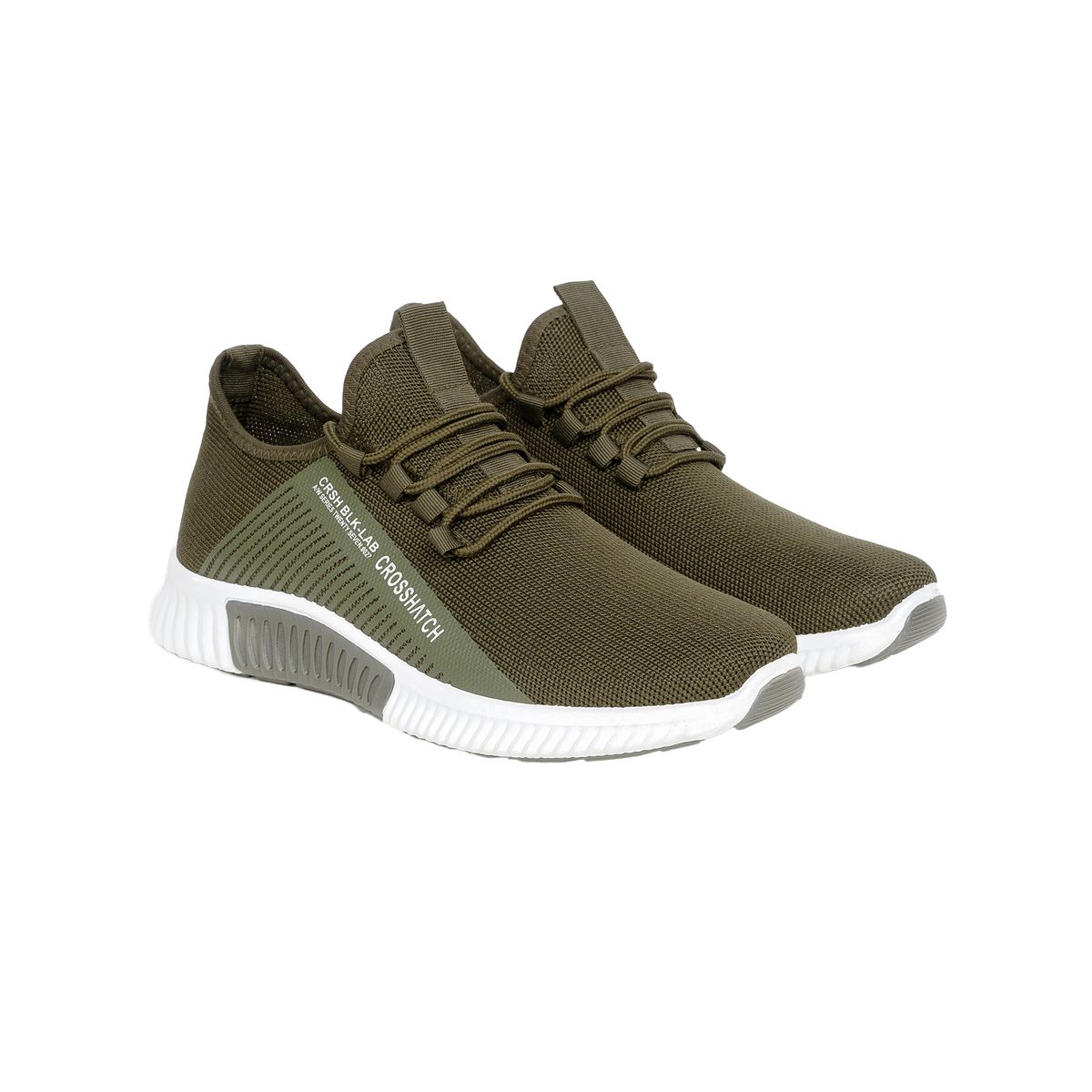 Olivgrüne Mesh-Strick-Sneakers