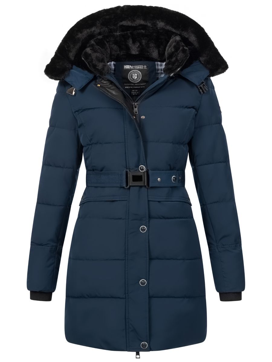 Marineblaue Steppjacke mit Kunstfell