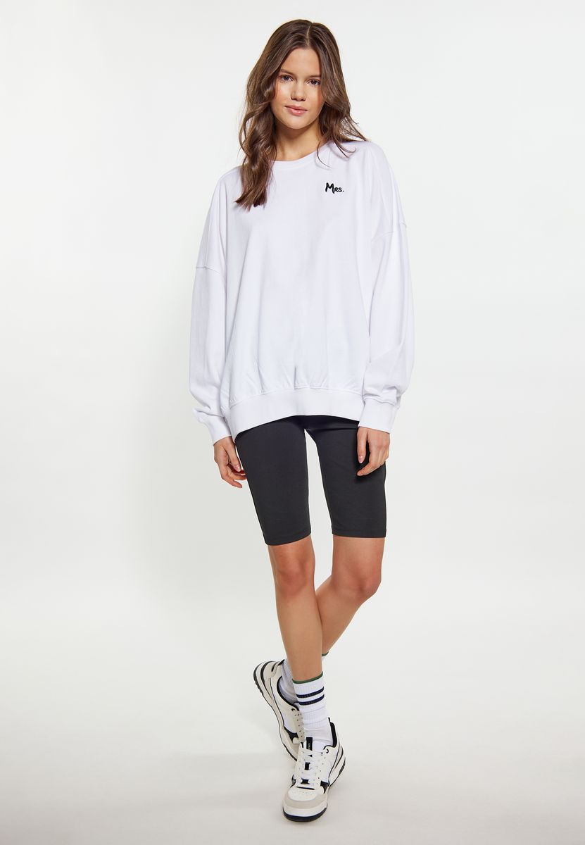 Oversized-Rundhalspullover mit Mrs.-Stickerei