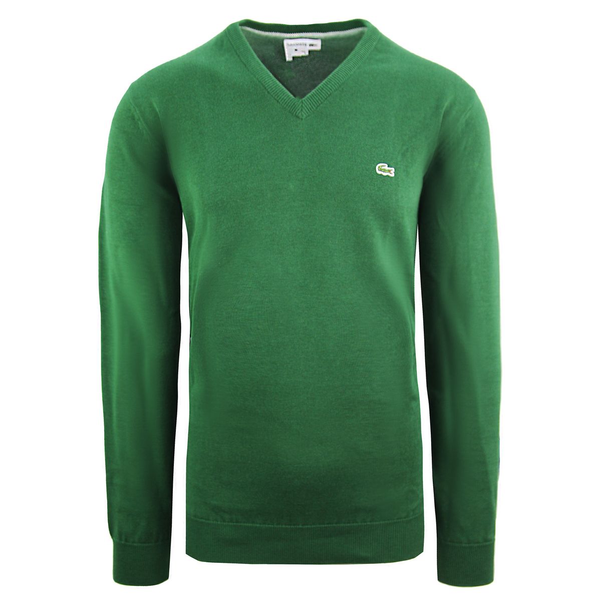 Grüner Baumwollpullover mit V-Ausschnitt