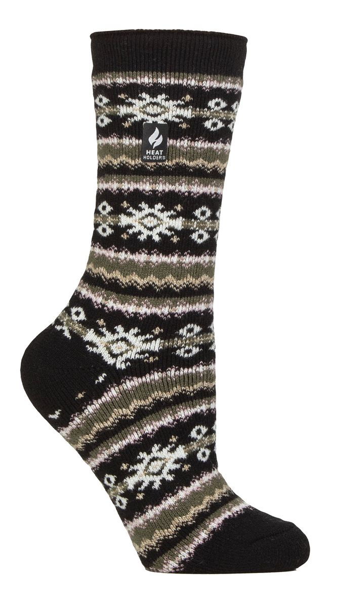 Ladies Nordic Socks | Heat Holders Lite | Leichte Thermo-Wintersocken für Frauen - Schwarz/Olive