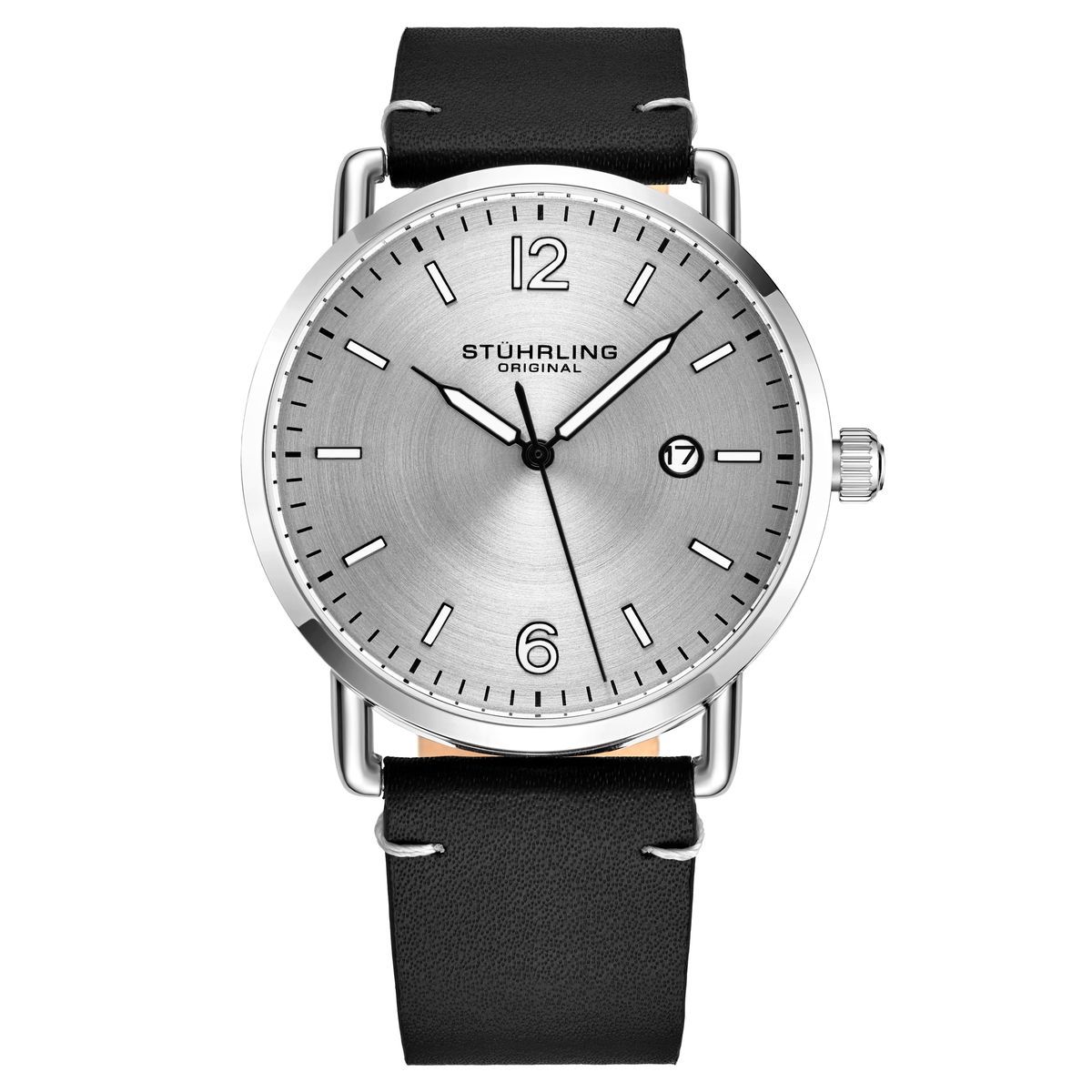 Silbernes Zifferblatt Quarzuhr mit schwarzem Armband