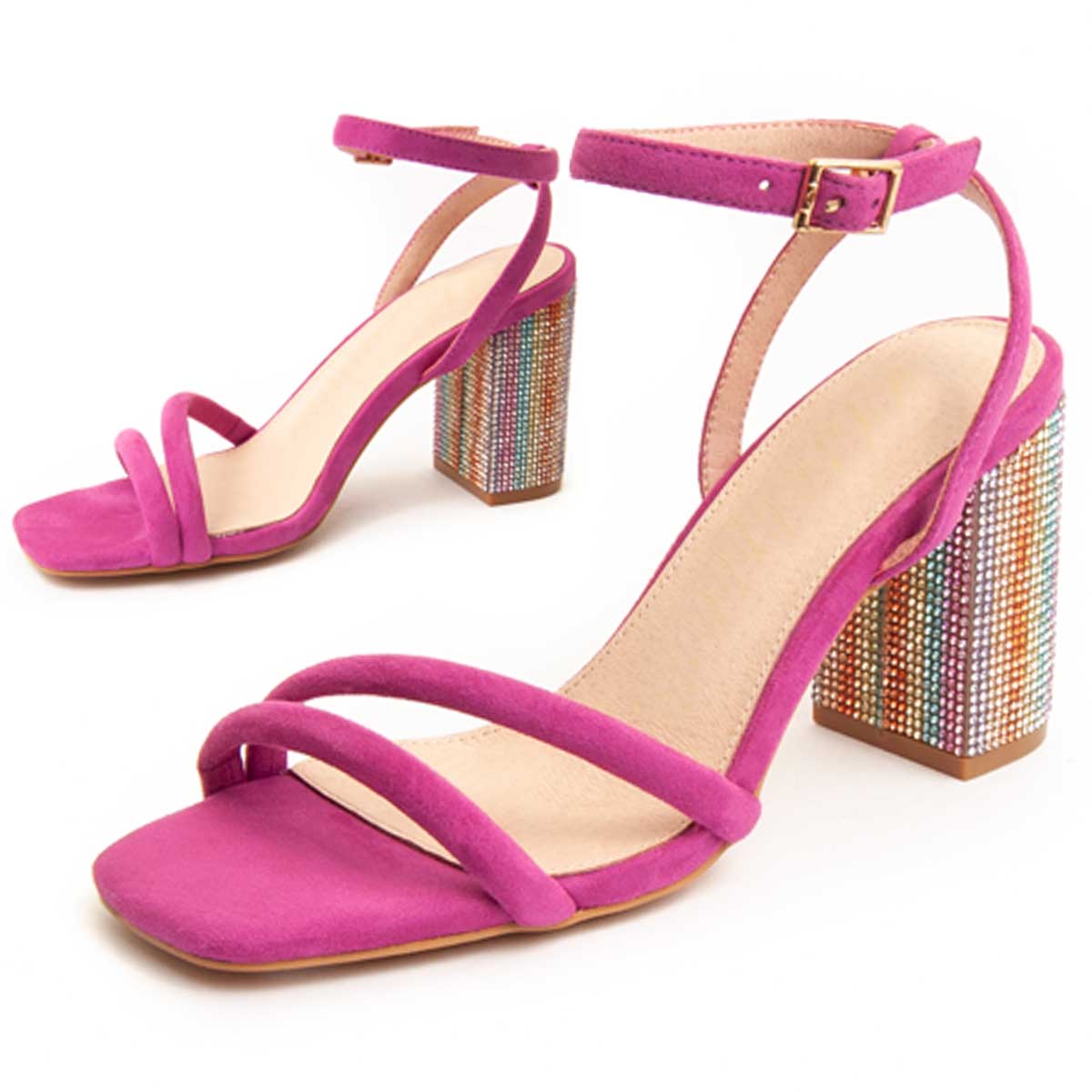 Fuchsia Blockabsatz Sandale mit Knöchelriemen