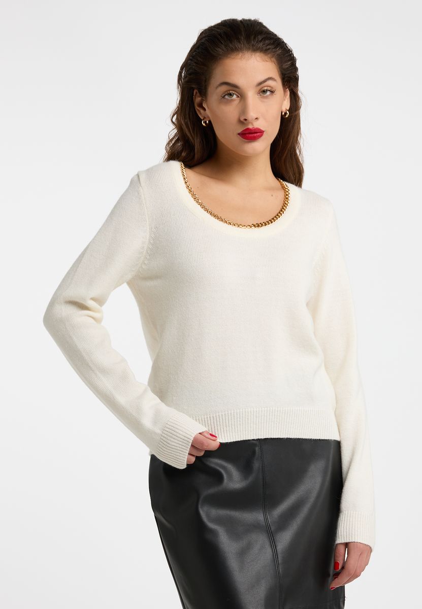 Feinstrickpullover mit Ketten-Detail