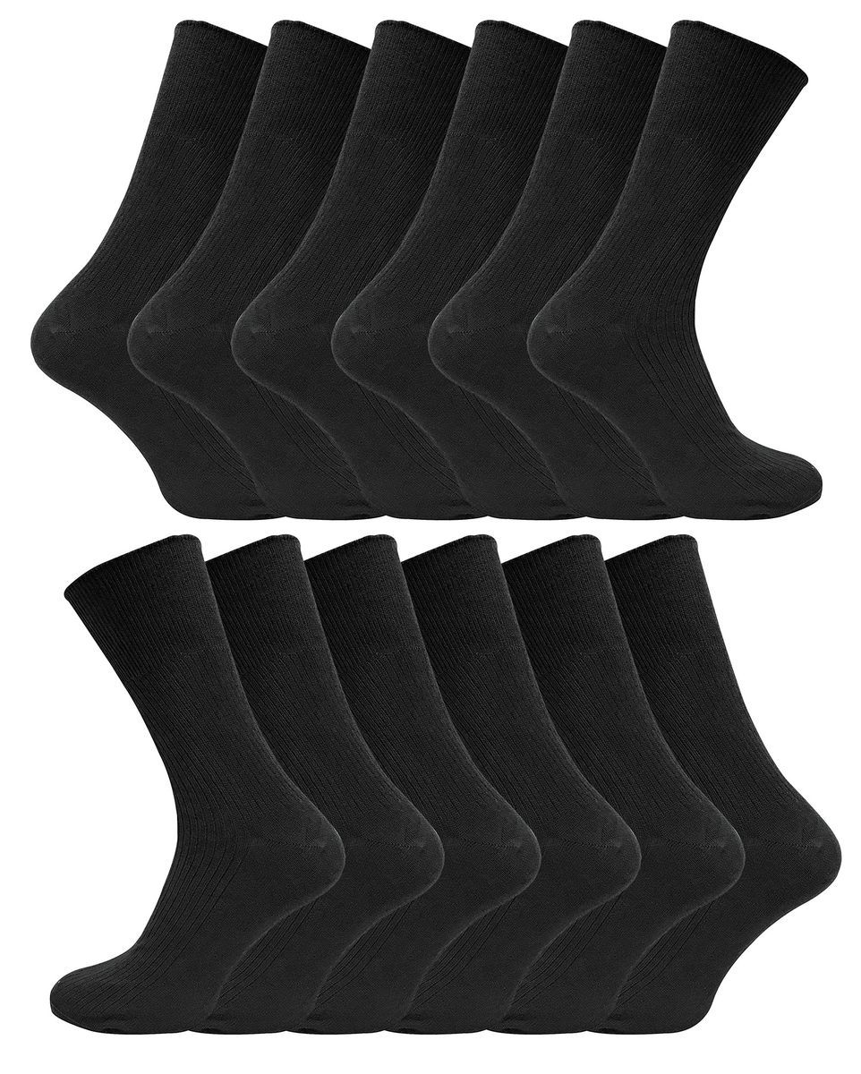 12 Paar Multipack Herren 100% Baumwolle Diabetiker freundliche Socken | Socken Snob | gerippt nicht elastisch lose breite Top Socken - TSFD01
