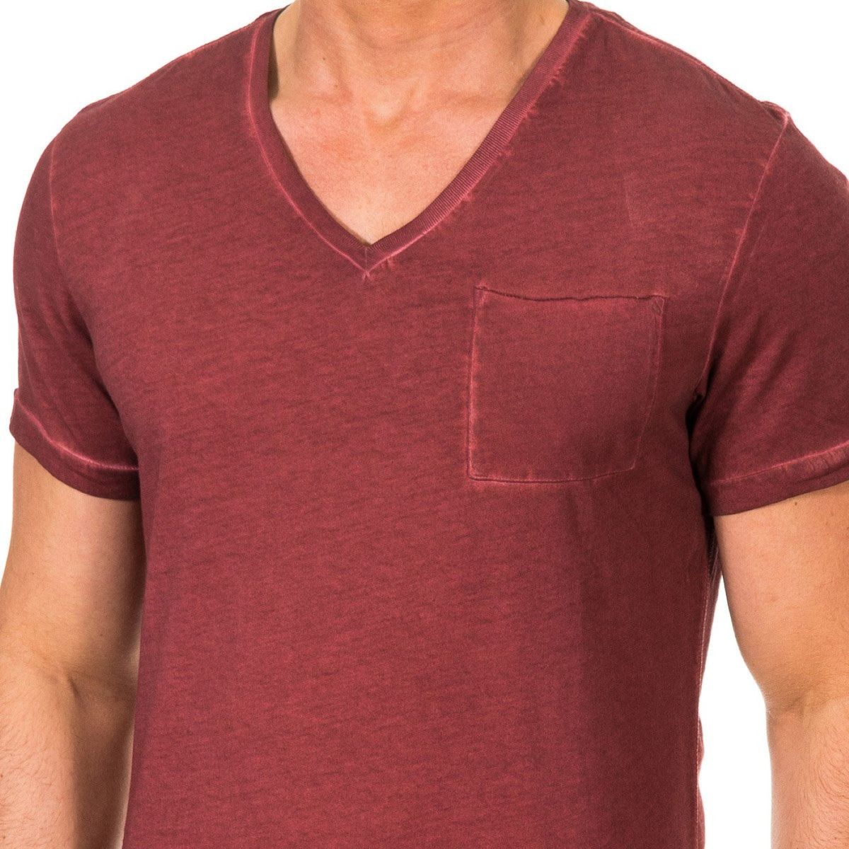 Gewaschenes V-Ausschnitt T-Shirt mit Tasche