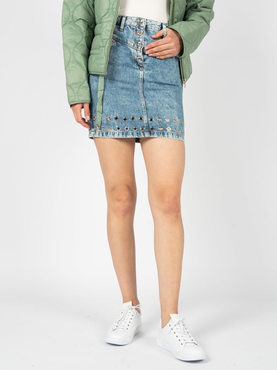 Besetzter High-Waist Denim Minirock