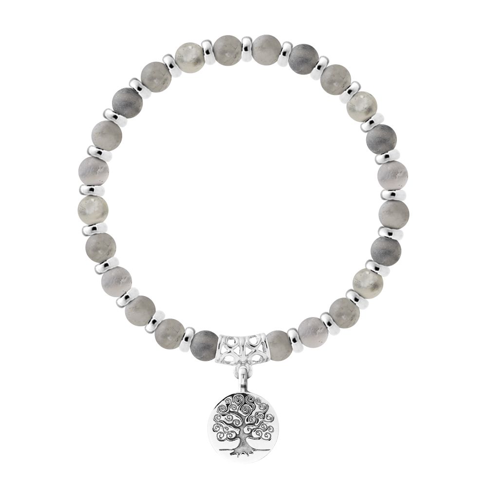 Grauer Quarz Lebensbaum Armband