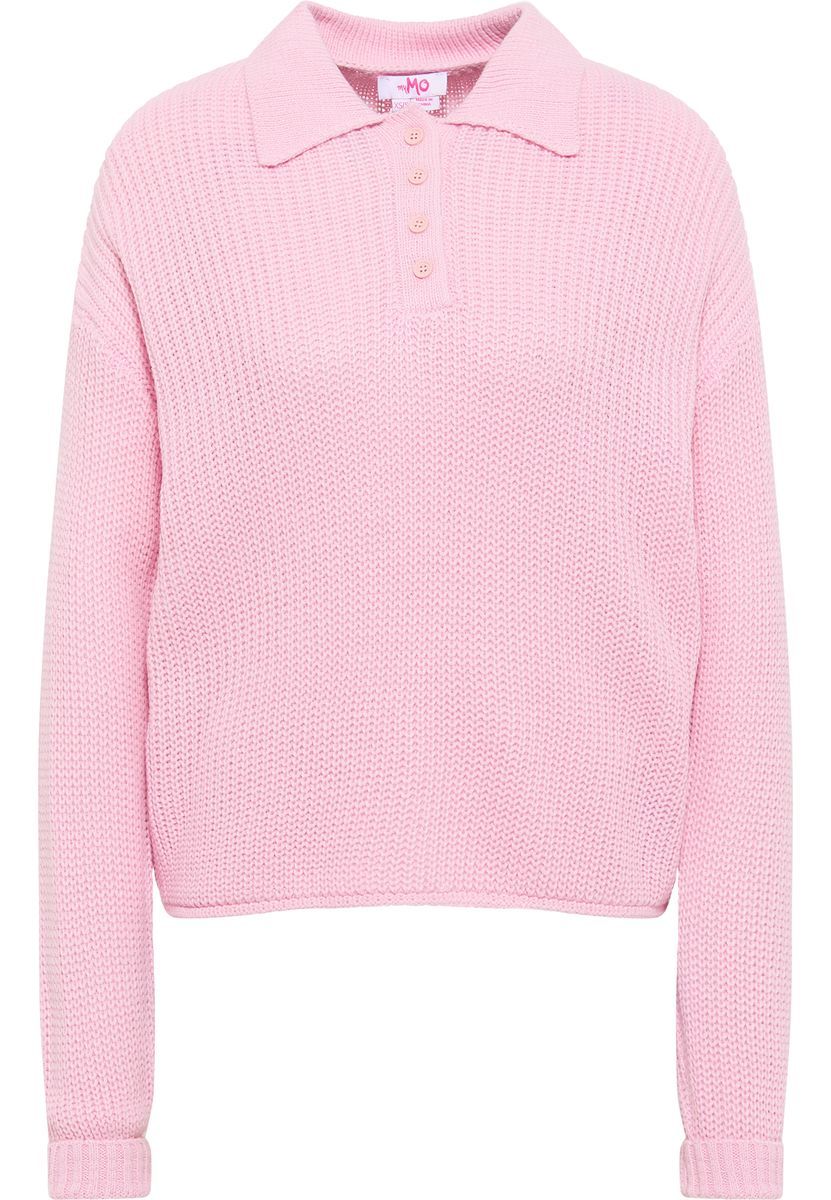 Gerippter Strick-Polo-Pullover