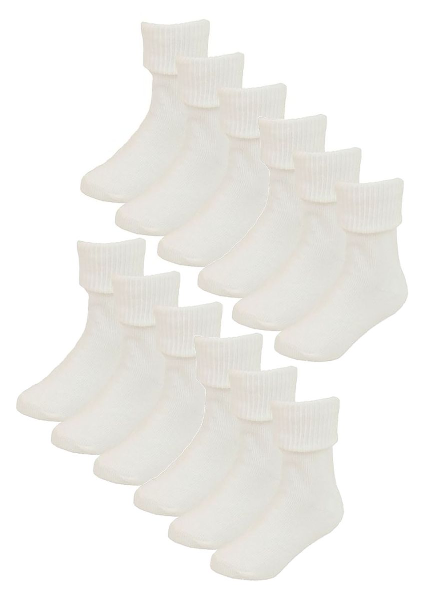 Baby Cotton Turn Over Top Socken | 6 Paar Pack | Socken Snob | Plain Funny Socken für Jungen und Mädchen - Creme