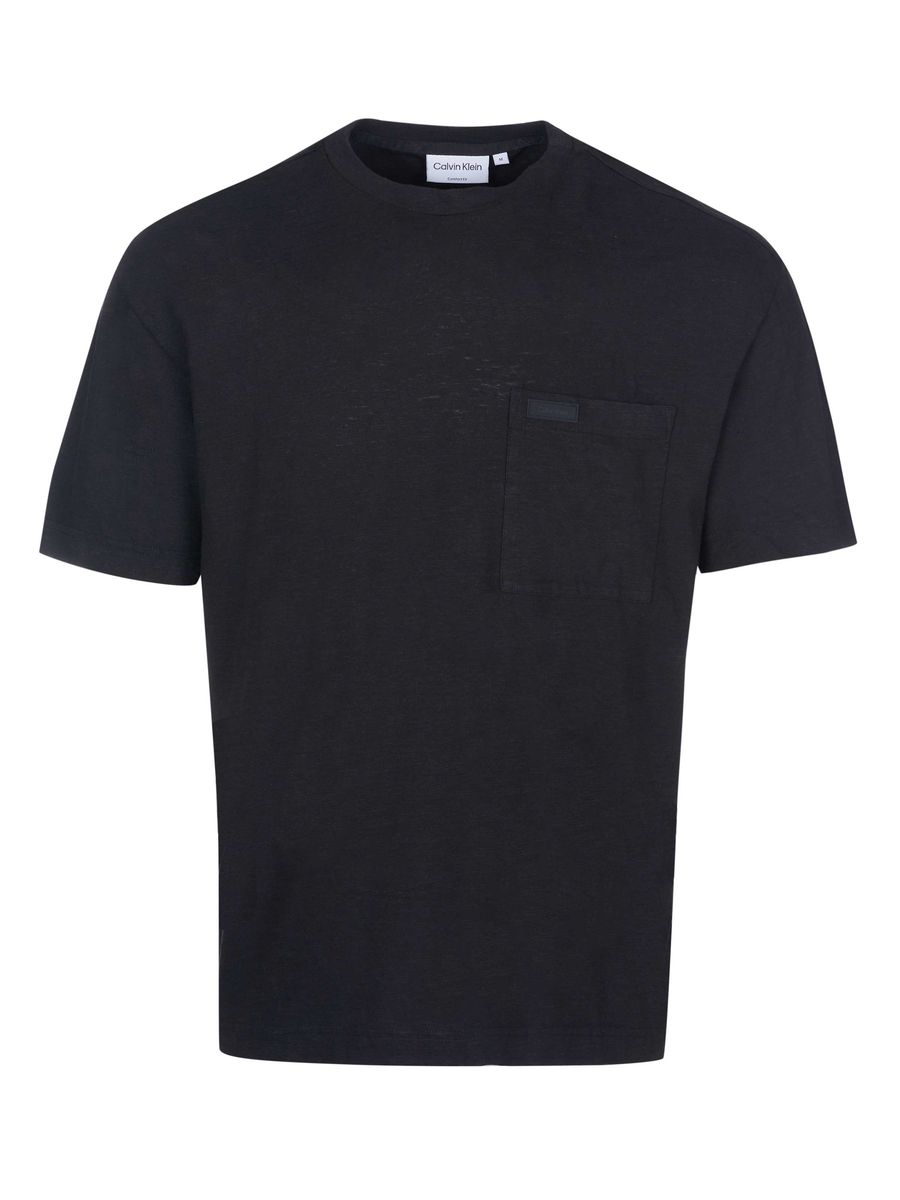 Locker geschnittenes Baumwoll-Leinen-T-Shirt mit Tasche