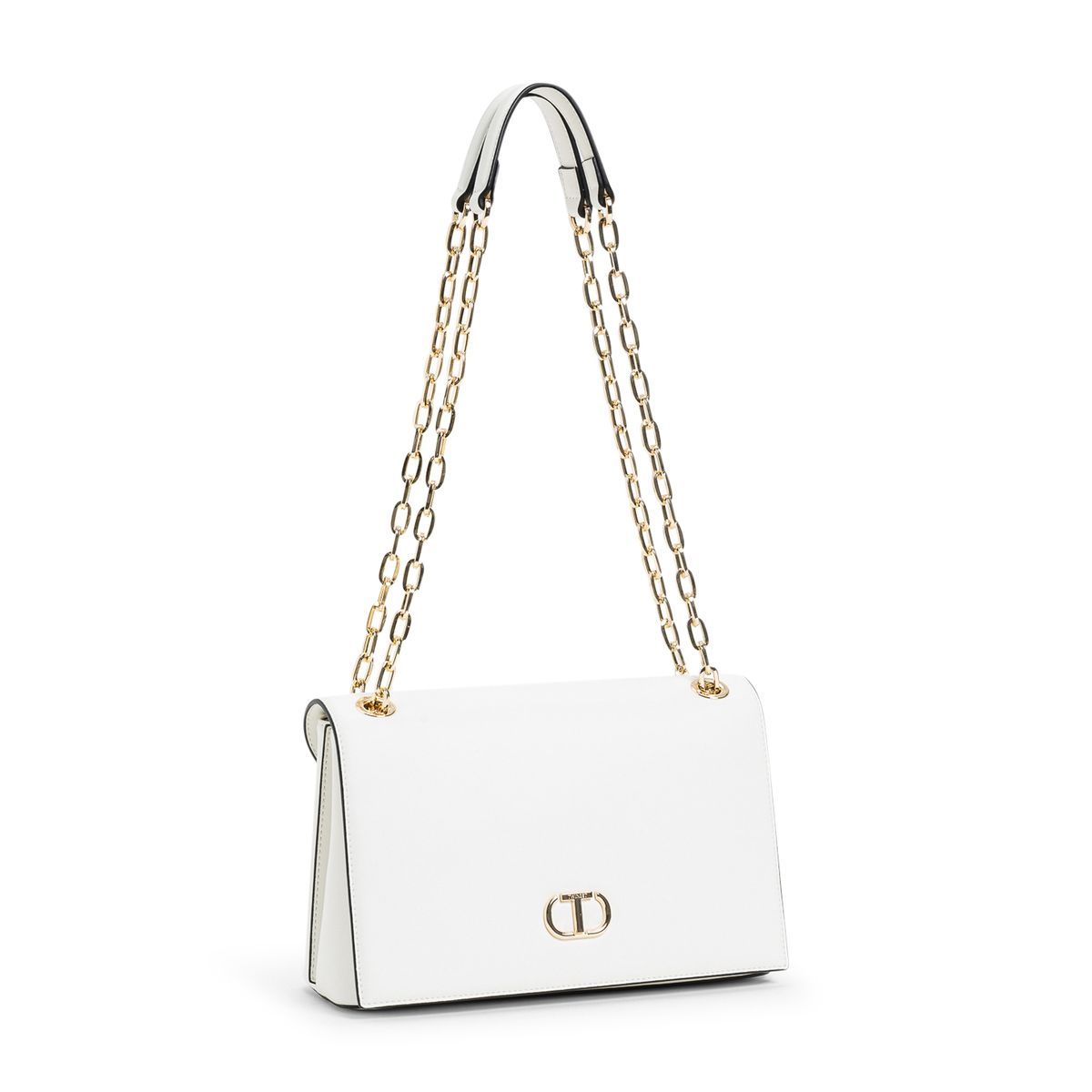 Elegante weiße Klappen-Schultertasche