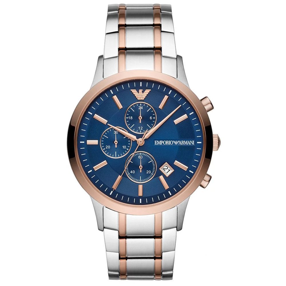 Zweifarbige Chronographenuhr mit blauem Zifferblatt