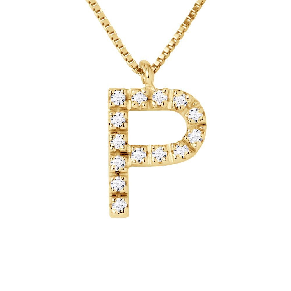 Diamant Buchstaben P Gold Anhänger Halskette