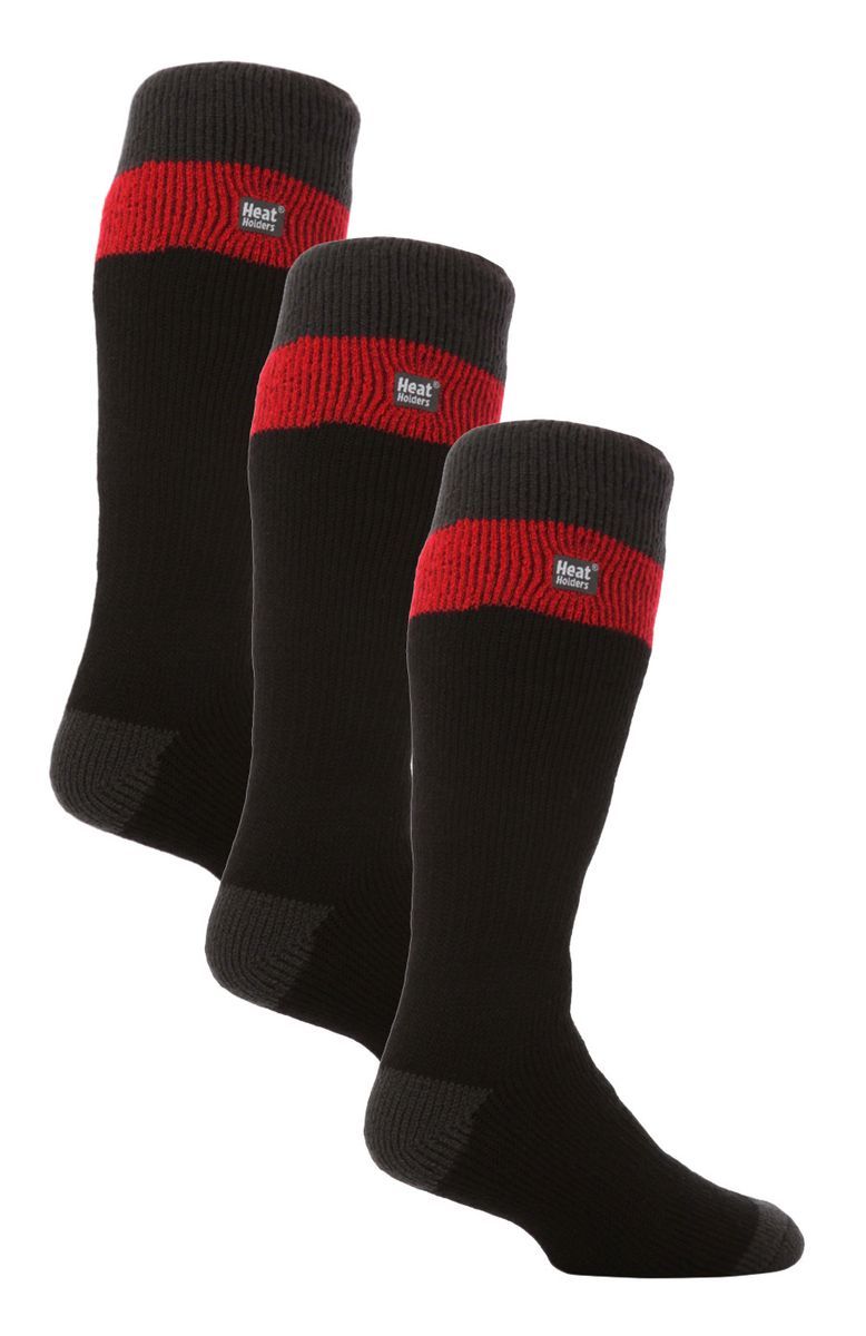 Herren-Thermo-Skisocken gestreift | Hochwertige Wärmespeicher Extra lange Socken - Schwarz / Rot