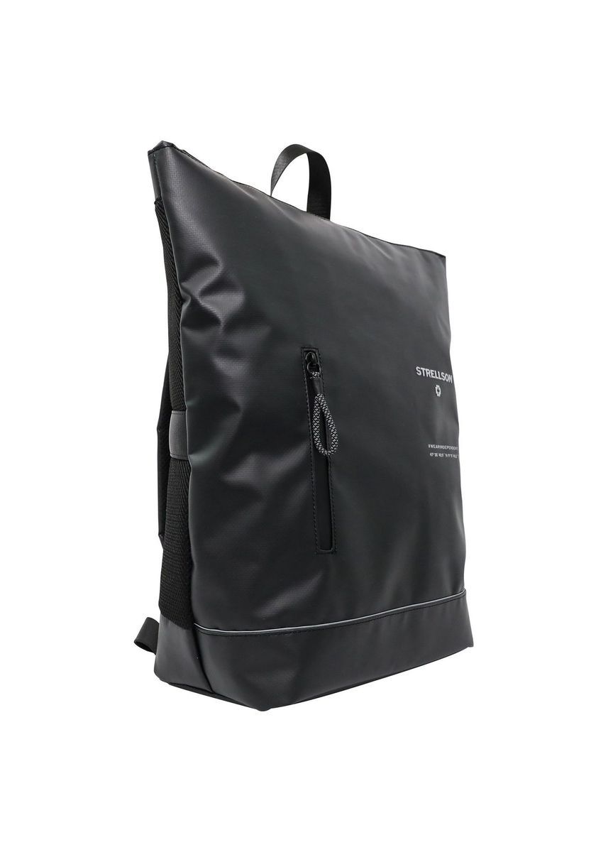Minimalistischer schwarzer Laptop-Rucksack mit Emblem