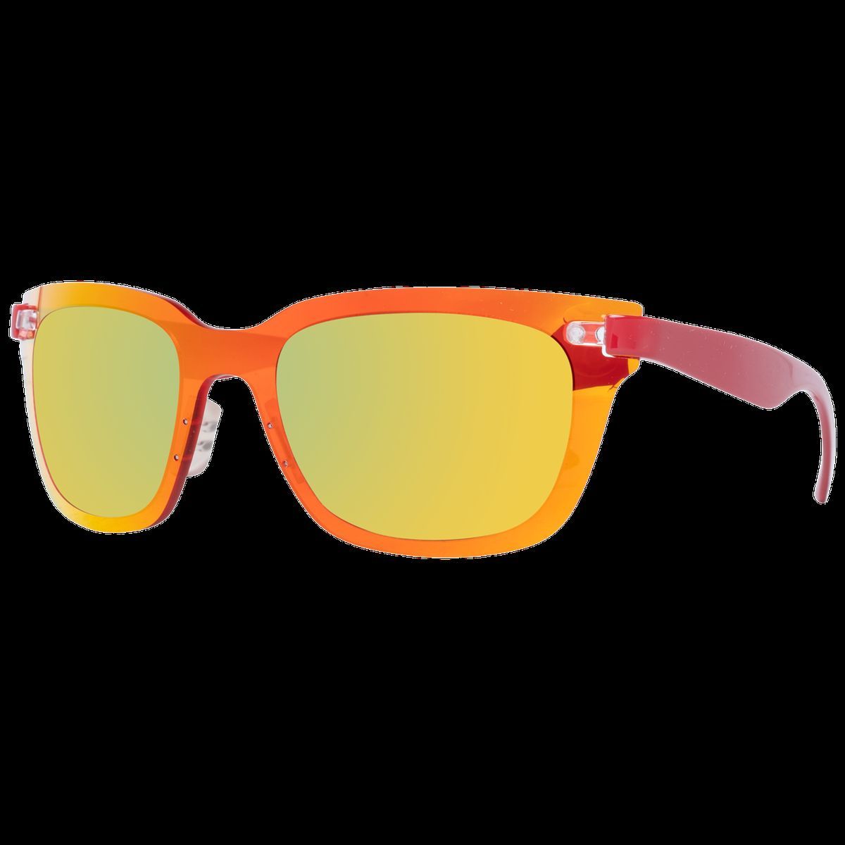 Rechteckige orangefarbene Sonnenbrille mit Spiegelgläsern