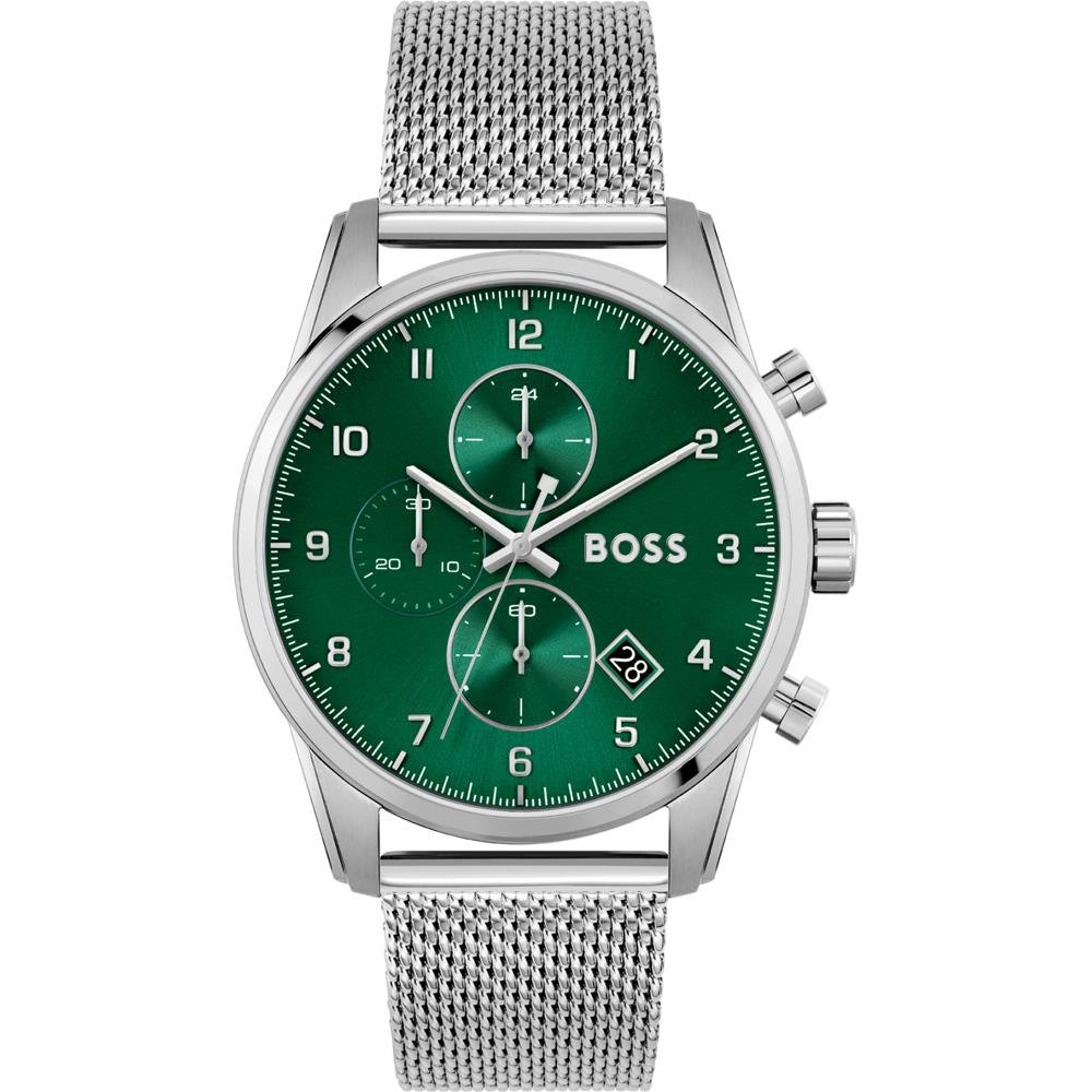 Edelstahl Uhr mit grünem Zifferblatt