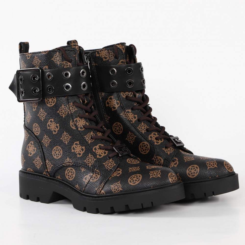 Kampfstiefel mit Logo-Print und Schnalle