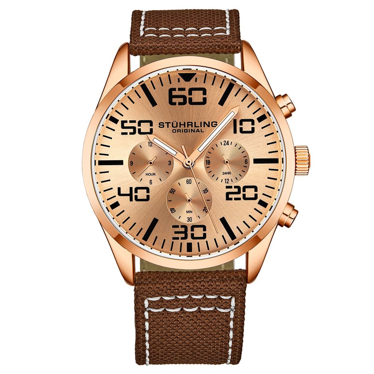 Roségoldfarbene braune Canvas-Uhr