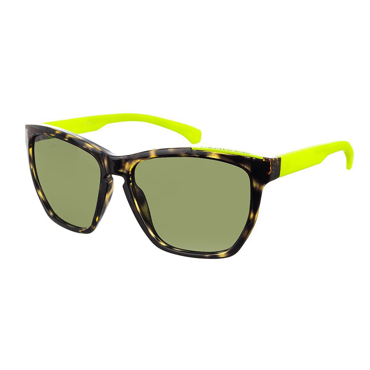 Rechteckige Acetat-Sonnenbrille mit Neon-Bügeln