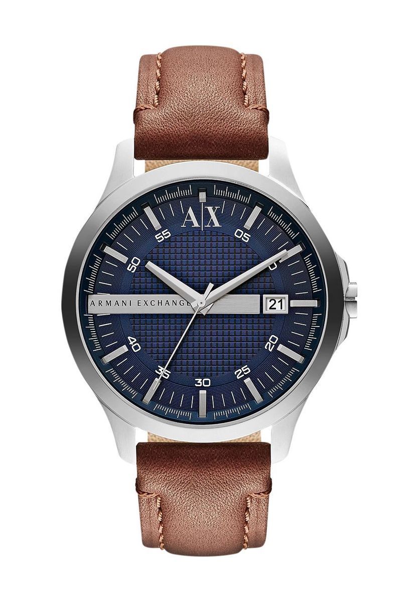 Klassische silberfarbene Uhr mit braunem Lederarmband