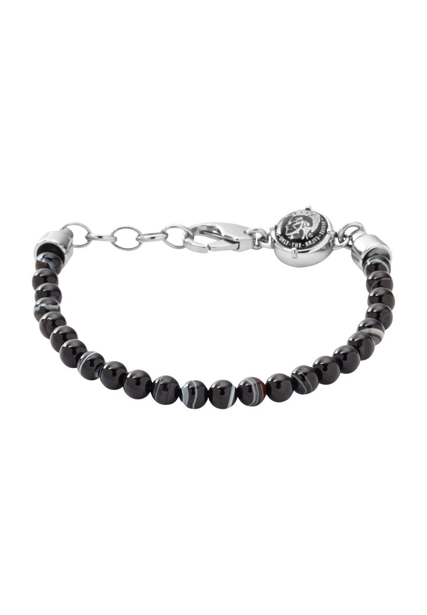 Armband mit schwarzen Achatperlen und Logo