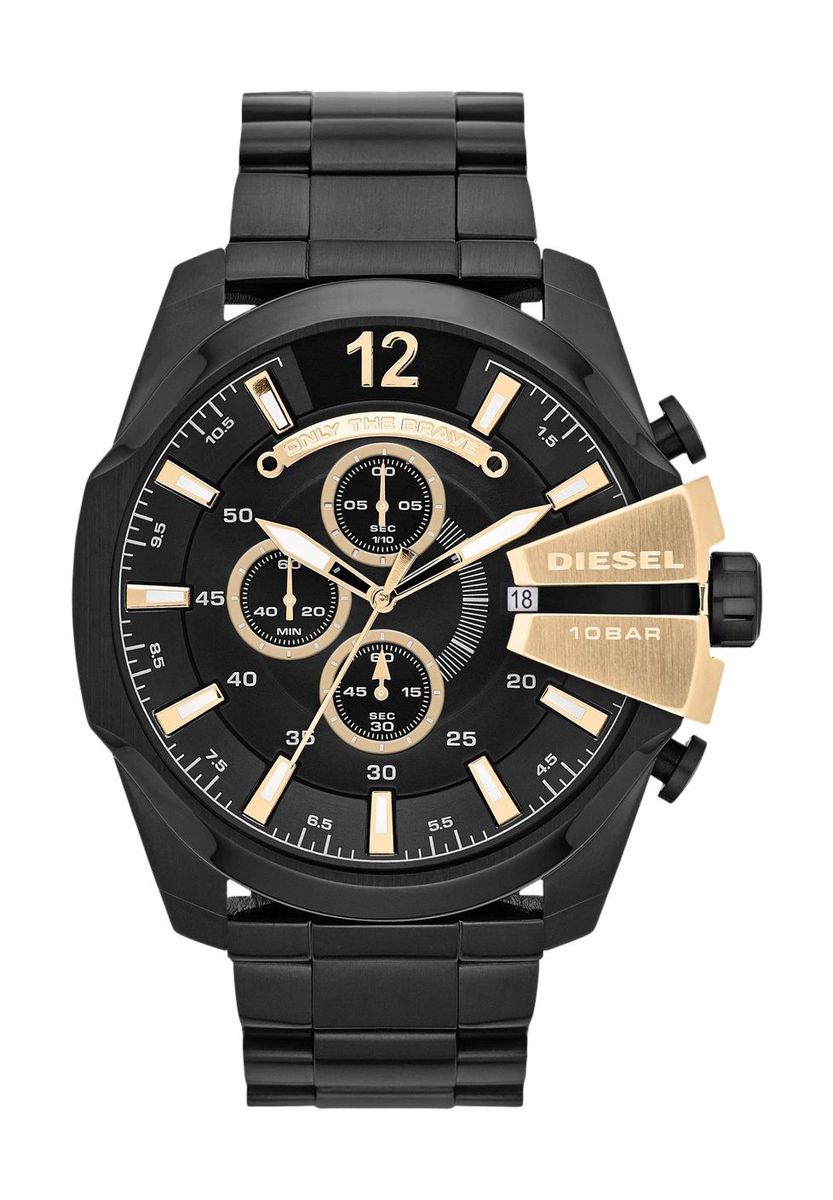 Markanter schwarzer Chronograph mit goldenen Akzenten